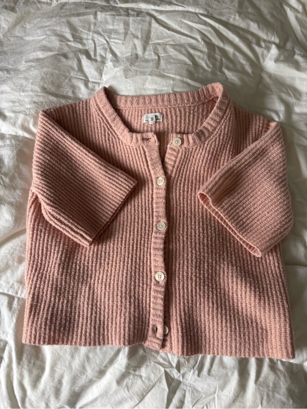 aerie Pink Short Sleeve Ribbed Button Cardigan